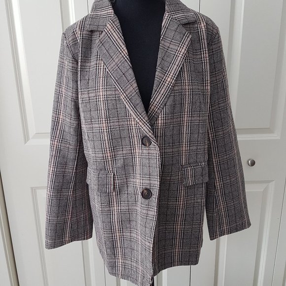 Brown Plaid Blazer ladies size Large - Picture 1 of 2